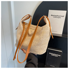 2024 New Model Large Capacity Grass Weave Handheld Water Bucket Bag Korean Style Underarm Tote Bag Fashion Casual Single Shoulder Crossbody Bag