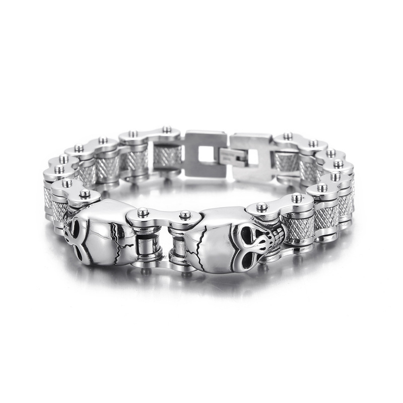 Cross-border e-commerce AliExpress source European and American trend personality domineering skull bicycle chain titanium steel men's bracelet Cross-border e-commerce AliExpress source European and American trend personality domineering skull bicycle chain titanium steel men's bracelet