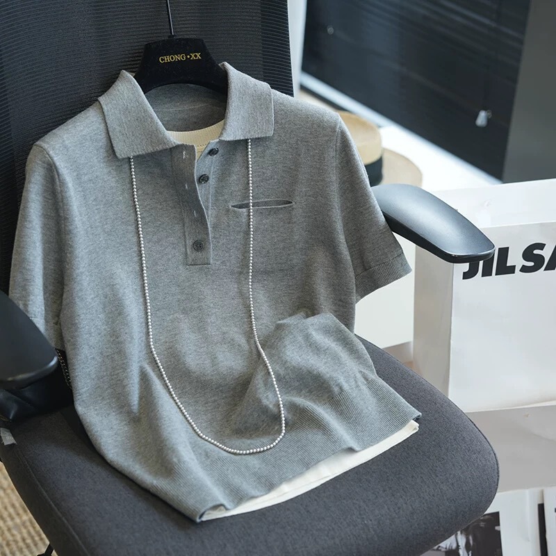 Old money wind 100 cotton casual solid color commuter short sleeve polo sweater women's top spring and summer 969Q