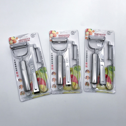 Stainless steel peeler three-piece set potato peeling knife smiley face grater skin scraper duck feather clip run street stall