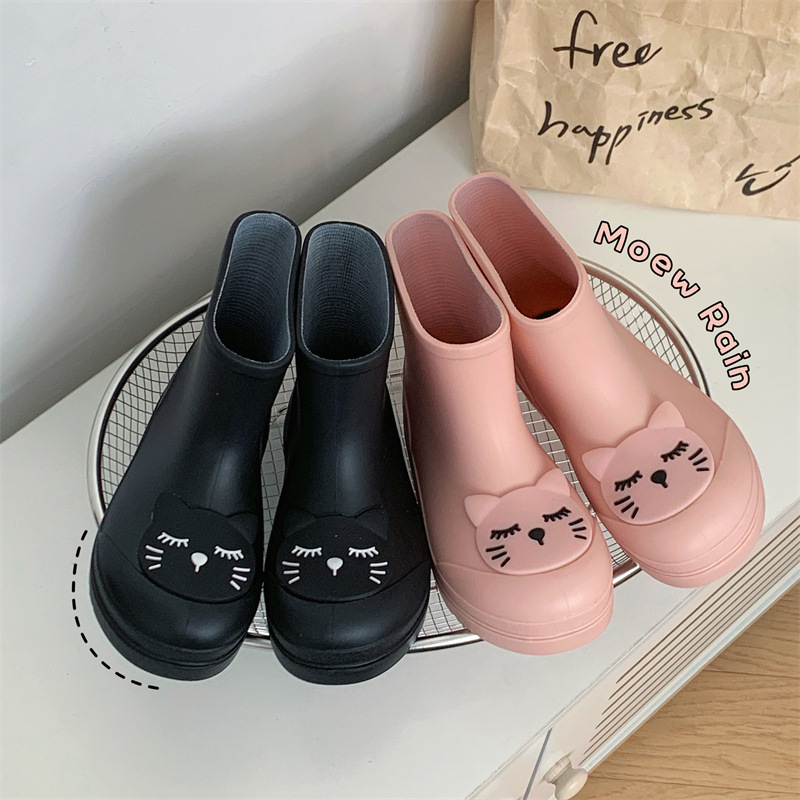 Cute Children's Parent-Child Rain Boots for Girls, Students, and Older Children, Non-Slip Soft-Soled Rain Boots with Fleece Lining and Thick Waterproof Soles