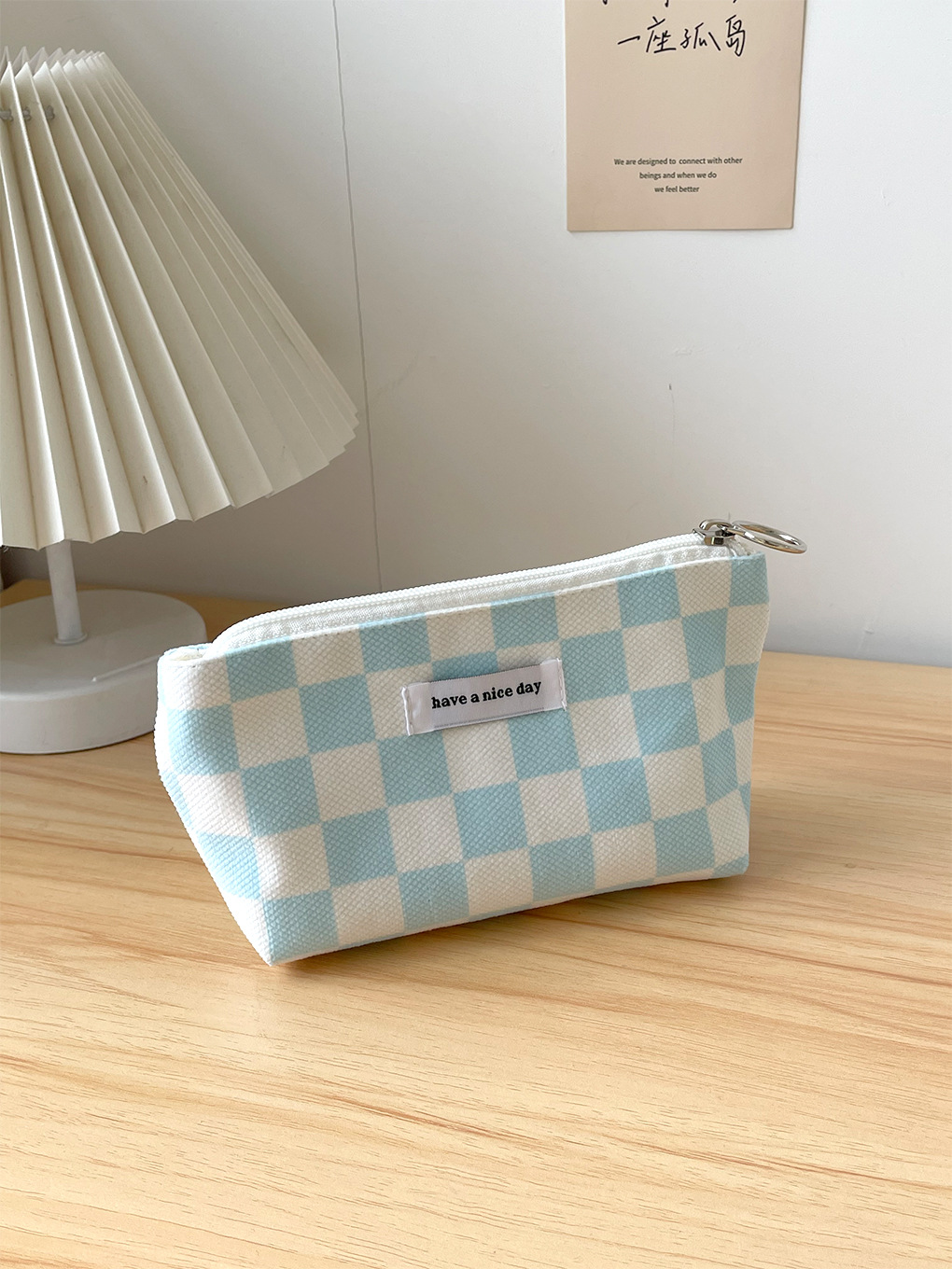 Cross-border Supply/candy Color Chessboard Grid Pencil Case Flocking Thickened Cosmetic Bag Portable Sundries Storage Bag display picture 1