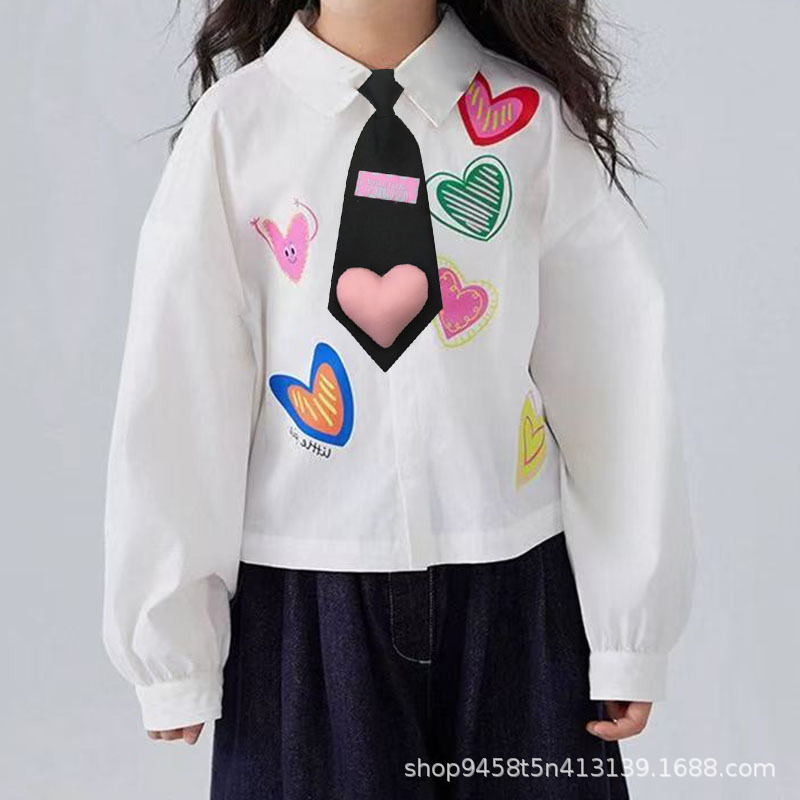 새로운 어린이 넥타이, 귀여운 핑크 복숭아 하트, 무료 소녀 영어 라벨, 다용도 셔츠, 짧은 미니 넥타이