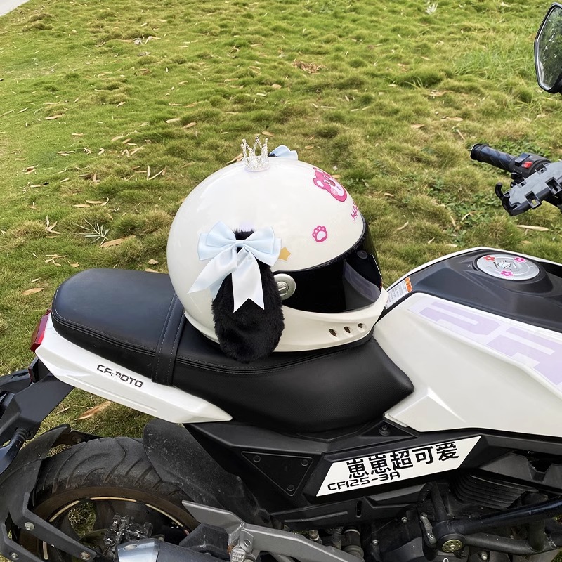 Cute Helmet Decoration Pink Bow Black Big Ear Dog Motorcycle Universal