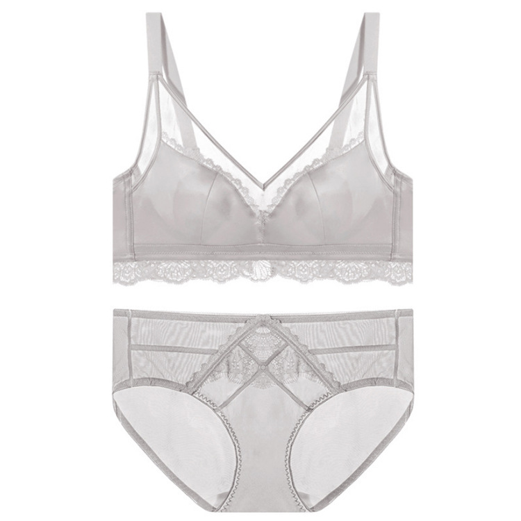 6089 Satin Mesh Lace Rabbit Ear Underwear Set Comfortable, Steel Ring Free, Lightweight, Large Chest, Small Care Bra_voghion.com