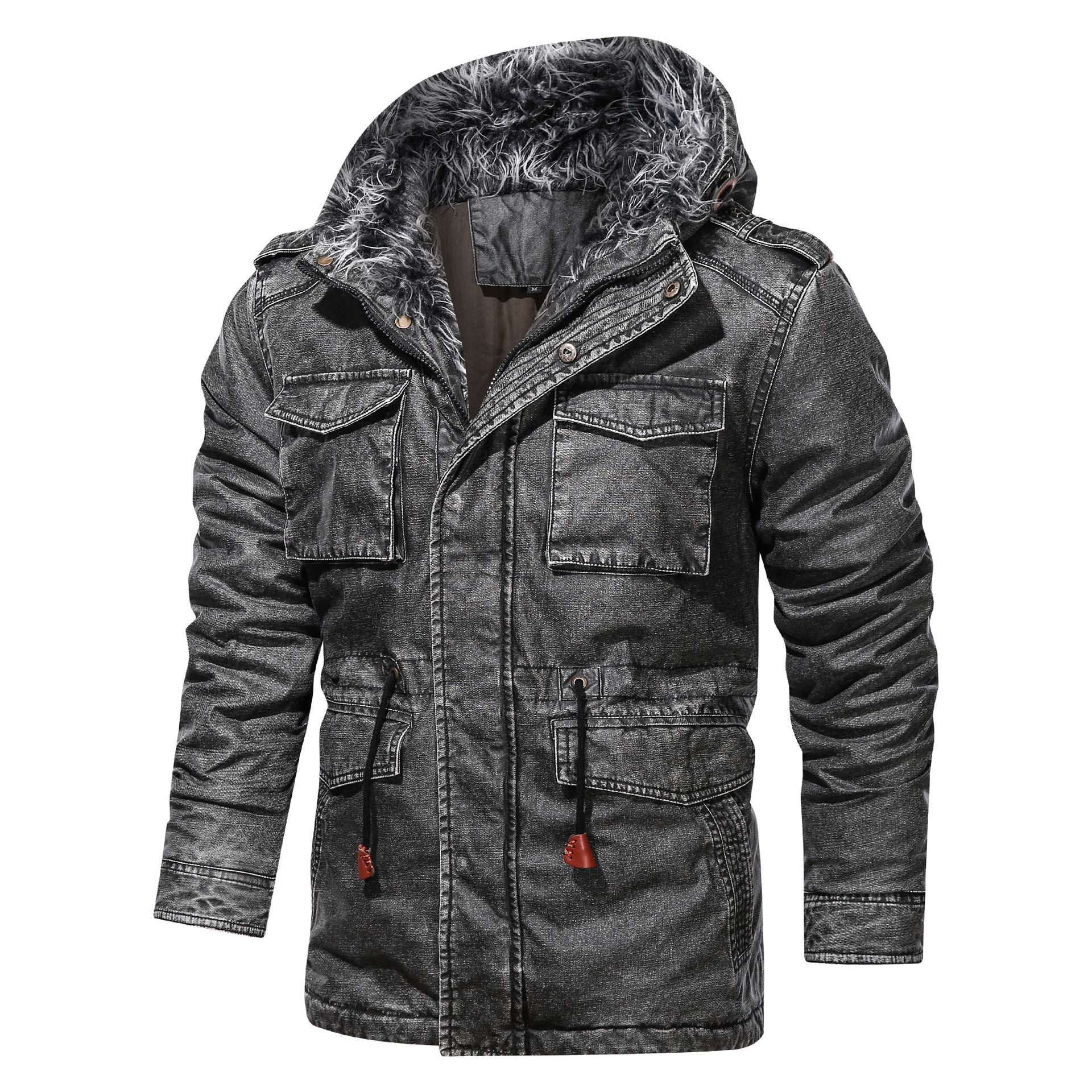 Giubbotto uomo imbottito in cotone con collo in pelliccia e tasche_voghion.com