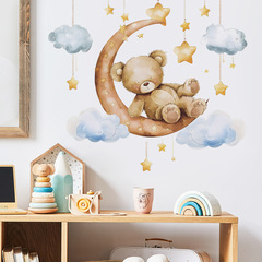 Vanesafun-c24 cartoon goodnight teddy bear star decoration home background beautification wall sticker wholesale self-adhesive