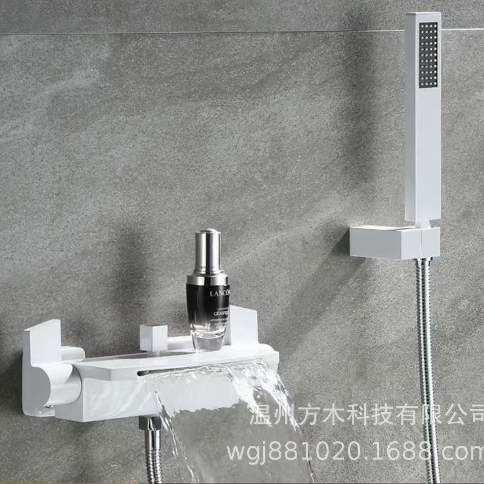 Copper Black and White Gun Gray rose gold square waterfall faucet into the wall bathtub shower head lifting hot and cold double control