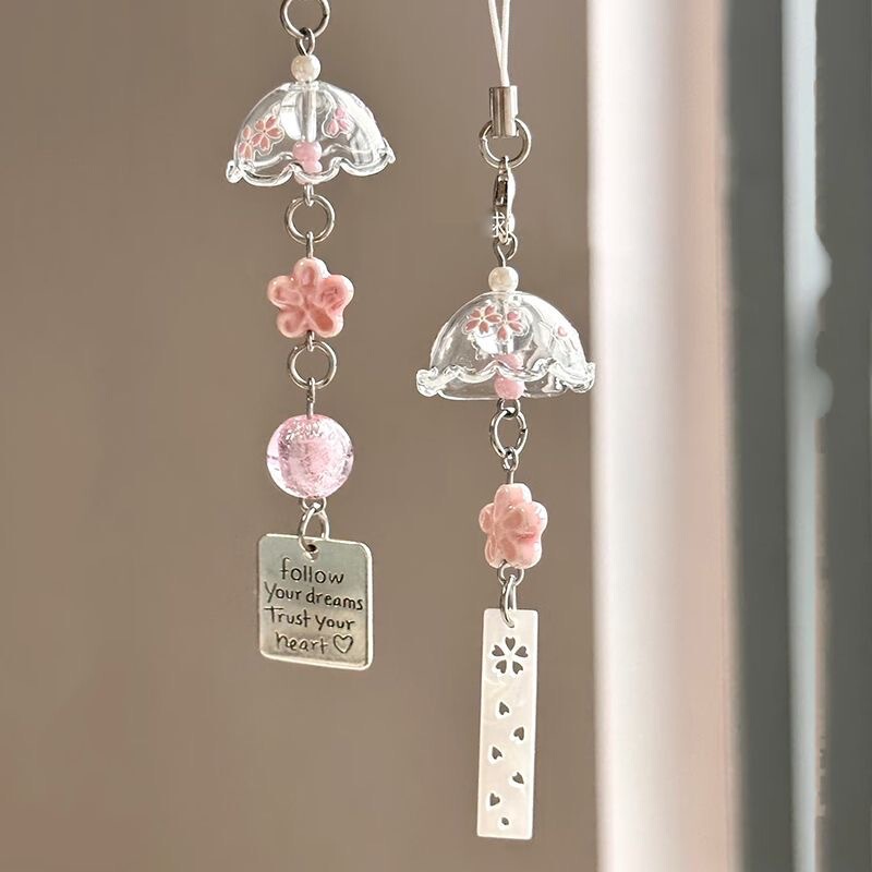 Sakura Wind Chime Handmade Mobile Phone Chain Beaded Pendant Camera Ins Bag Pendant Lanyard Keychain Versatile and Simple