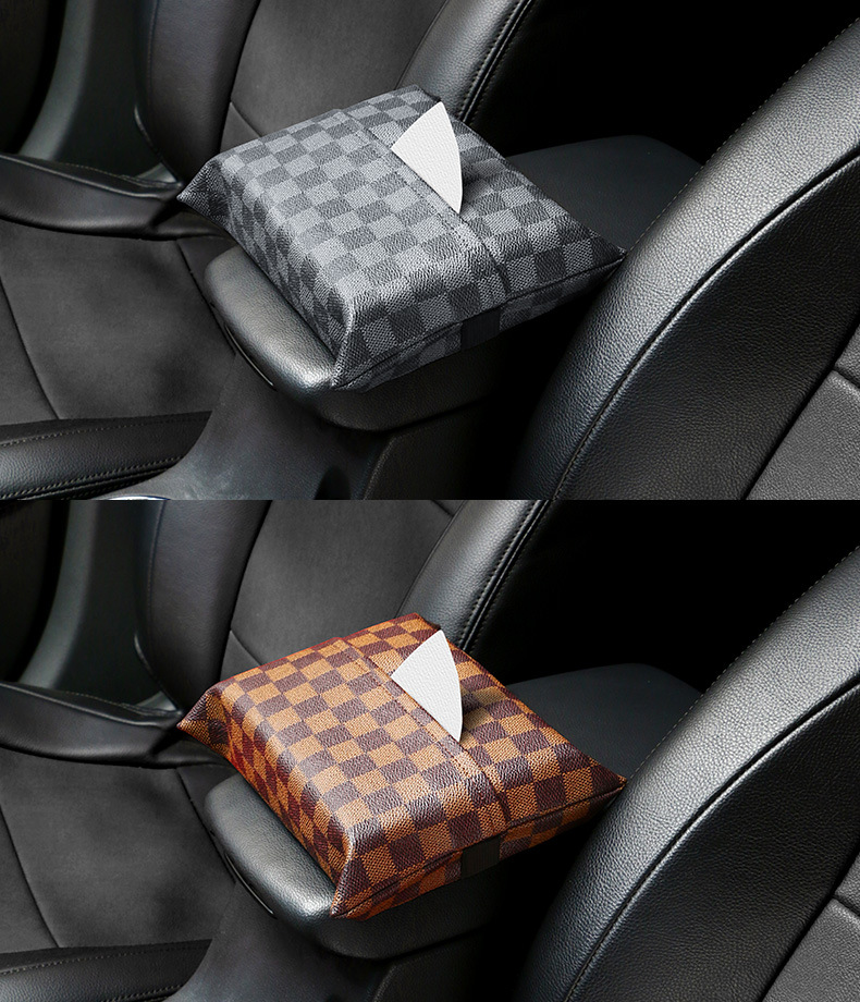 Car Tissue Box Suede Leather Car Napkin Holder