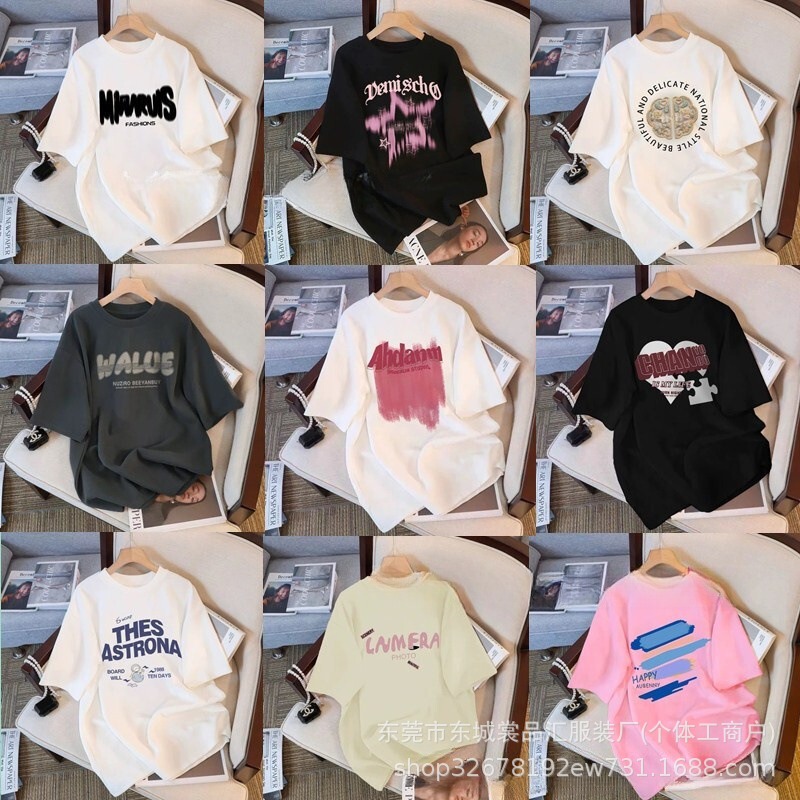 Summer Miscellaneous Clothing Retro Letter Short-Sleeved T-Shirt for Women 2025 New Loose Trendy Brand Oversize Top Summer