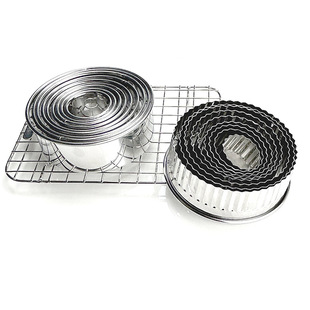 Lace round stainless steel cutting mold 6-piece set wave tooth-shaped pattern mousse ring biscuit steamed bread vegetable and fruit mold