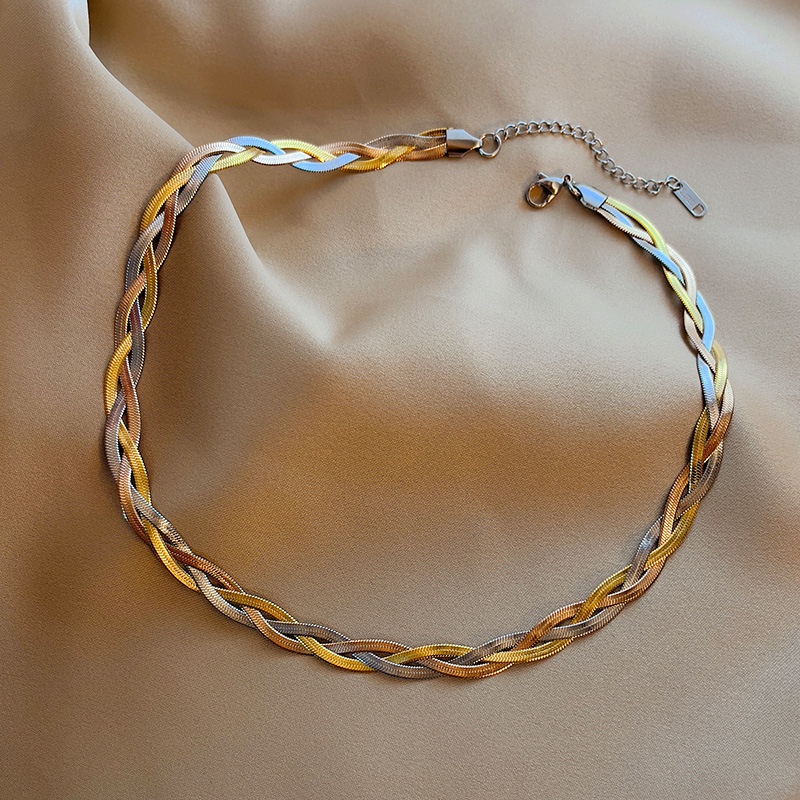 Titanium Steel Material Geometric Pattern Fashion Simple Style Geometric Titanium Steel Plating Braid Necklace