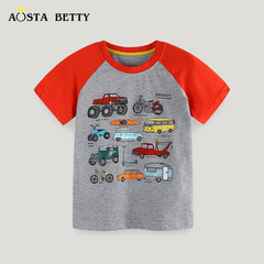 夏季新品男童短袖t恤歐美風中小童卡通圓領上衣寶寶T恤衫跨境貨源