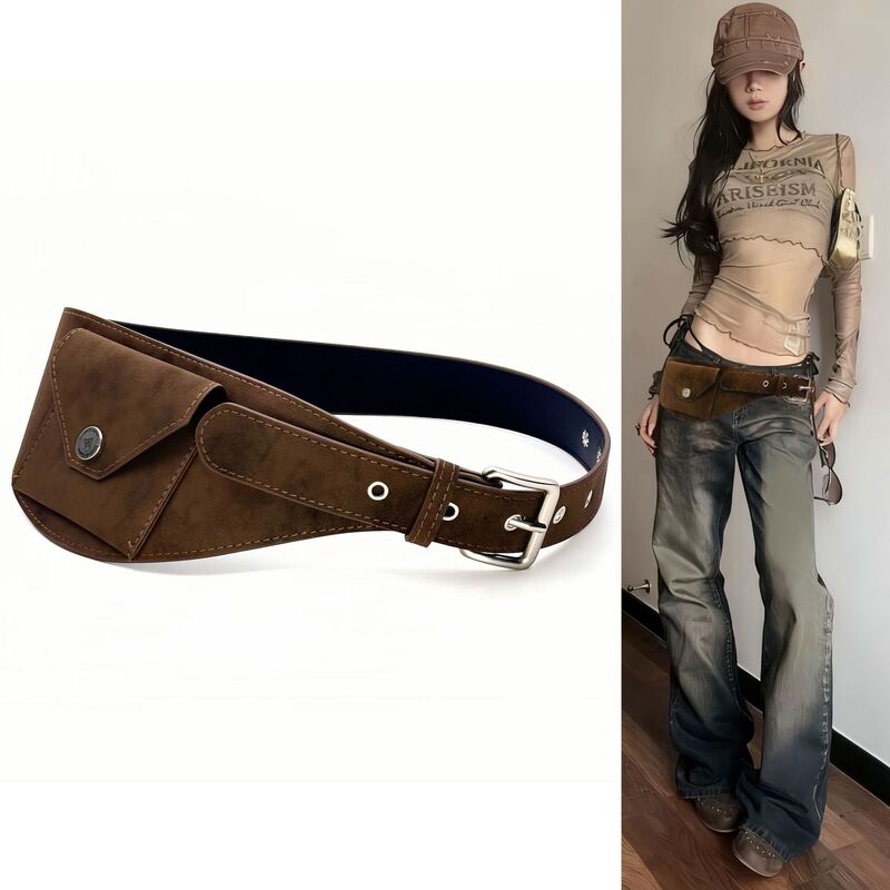 Suede Wide Belt Accessories Women's Decorative Jeans Retro Girdle Design Niche Waist Bag 2025 New Style