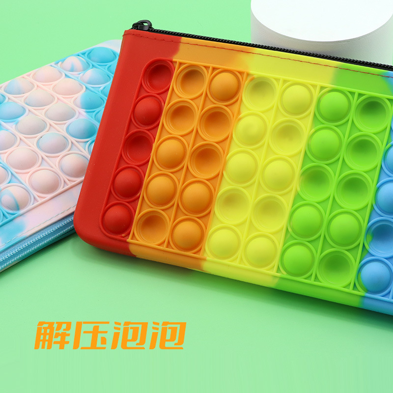 De silicona de gran capacidad de la burbuja caja de lápices de música de color del arco iris descompresión cremallera bolsa multifuncional estudiante papelería bolsa de almacenamiento caja de lápices