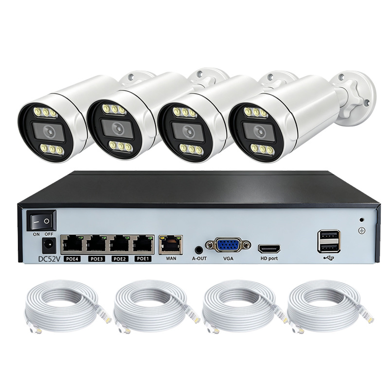 Cctv4 Way POENVR Kit de monitoreo 8 millones de 4K HD cámara de visión nocturna a color bala al aire libre