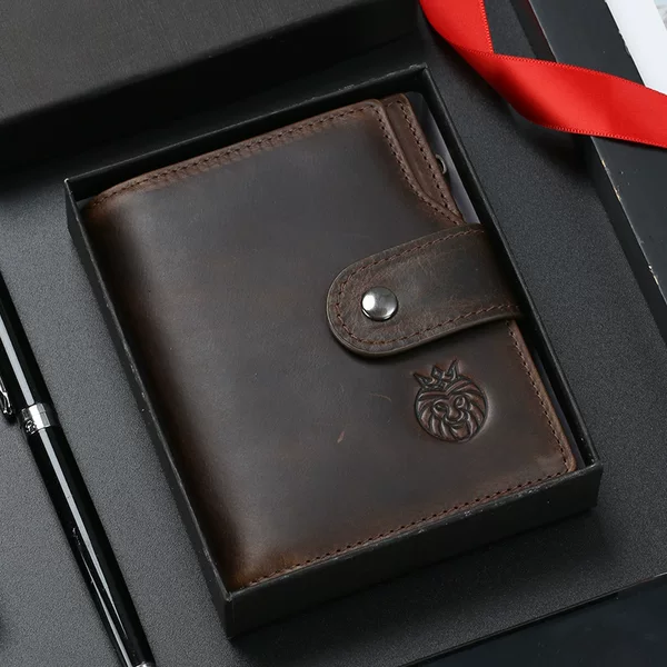Lion Leiden first layer cowhide RFID anti-theft brush leather wallet European and American retro men's short vertical wallet wholesale