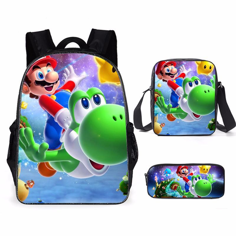 Mochila escolar de Super Mario – con estuche y bolso, diseño animado para niños y niñas