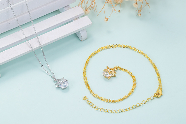 4g Weight Necklace Classification Wedding, Travel Occasion Korean Style Five-pointed Star Clip Zircon Short Pendant Necklace
