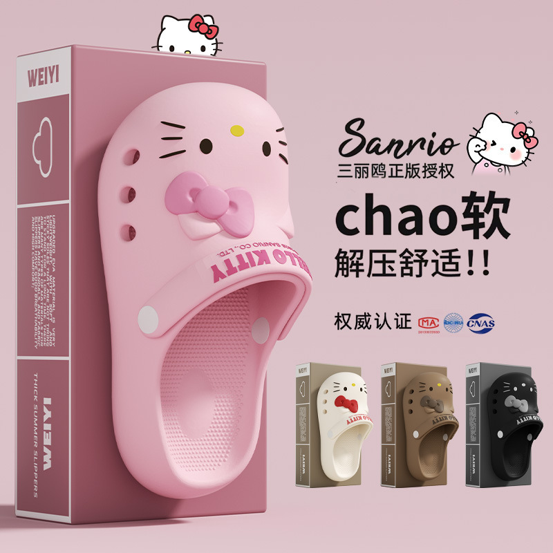Sanrio Genuine Hello Kitty Women's Summer Outdoor Clog Sandals with Thick Sole, Anti-Slip, Closed-Toe Design