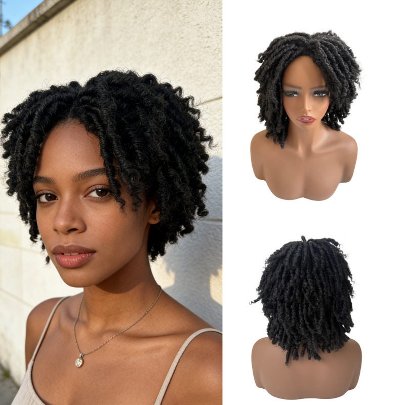 African Dreadlocks Short Curly Hair Full Wig for Women High Temperature Silk Rose Net Headgear Cross-Border Wholesale African Dreadlocks Short Curly Hair Full Wig for Women High Temperature Silk Rose Net Headgear Cross-Border Wholesale