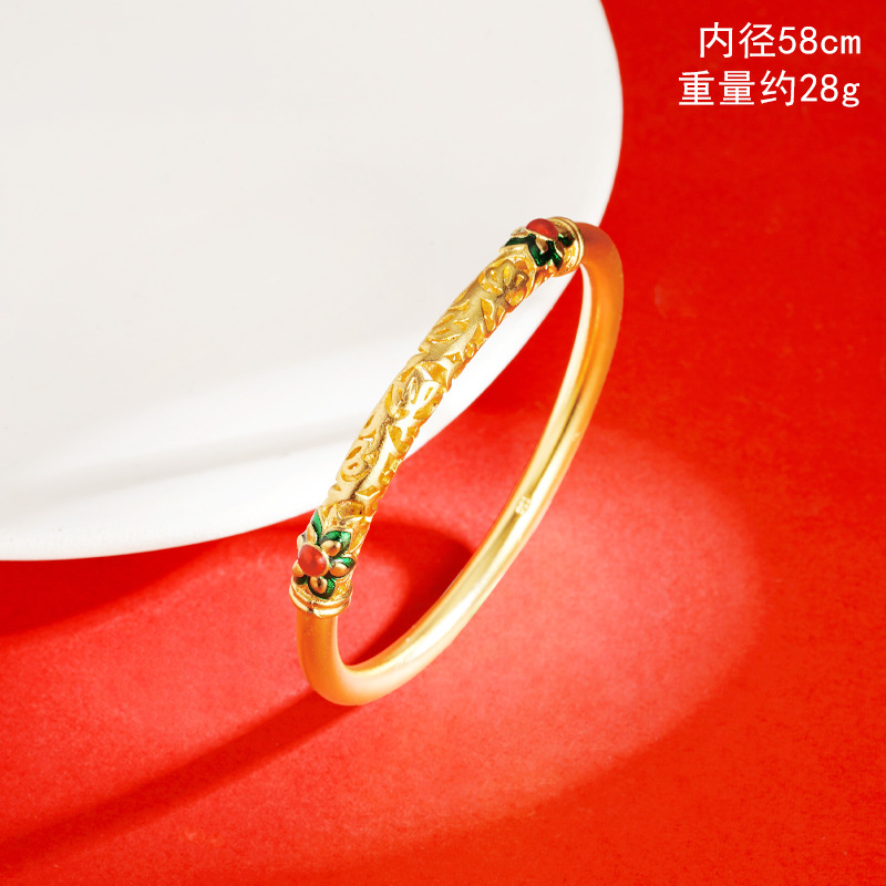 Brazalete de estilo antiguo de oro vietnamita goteo de loto hueco figura de flor de rosa femenina auspiciosa retrógrada de la marea nacional en vivo explosión