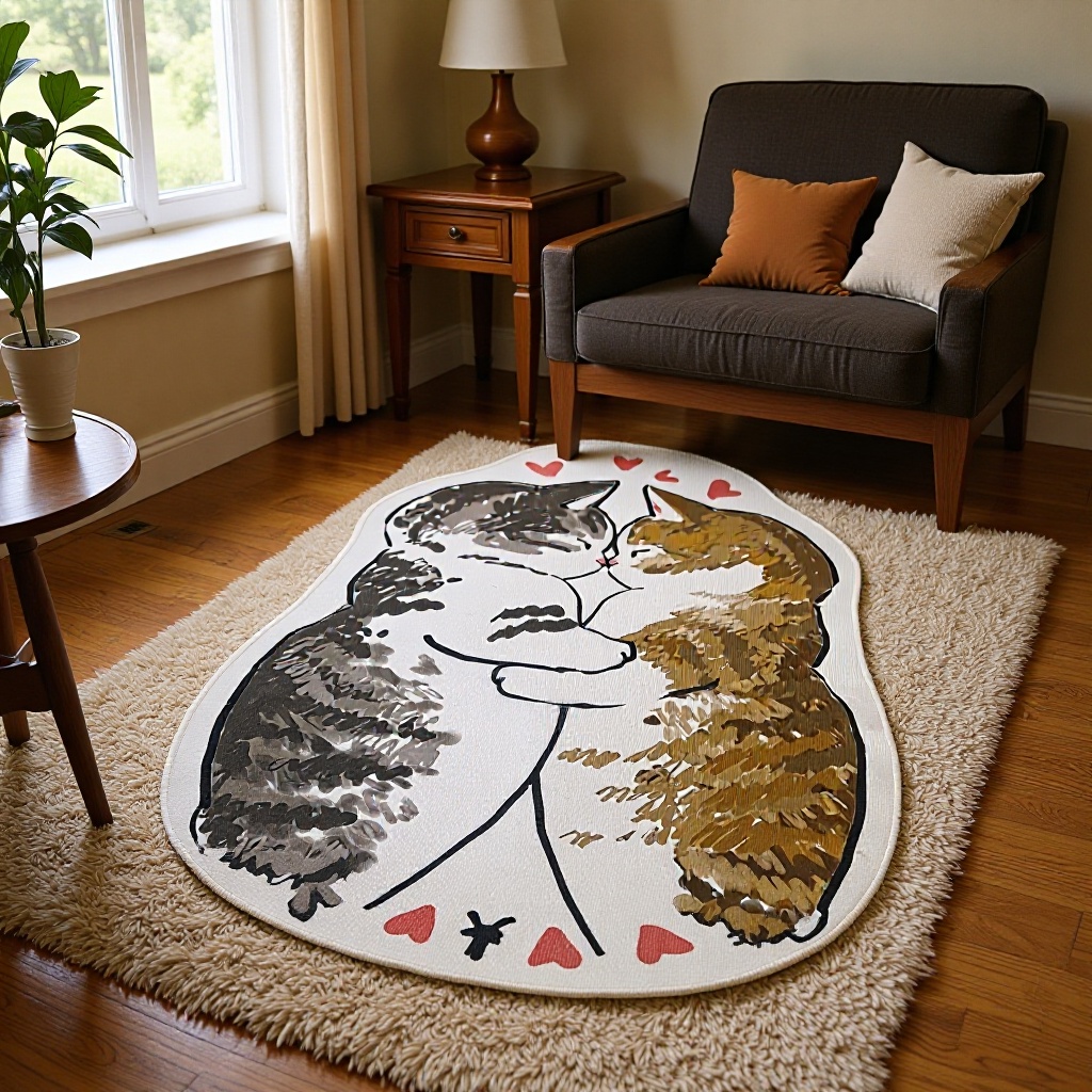 귀여운 만화 고양이 발바닥 모양 크리스탈 벨벳 프린트 카펫, 거실, 침실, 침대 옆, 아이 방에 적합