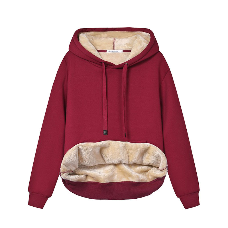 Solid Color Cashmere Sweatshirt Fleece-Lined Thickeneded 2024 New Winter Outwear Hooded Sweatshirt Warm Top Wine Red 12 Solid Color Cashmere Sweatshirt Fleece-Lined Thickeneded 2024 New Winter Outwear Hooded Sweatshirt Warm Top Wine Red 12