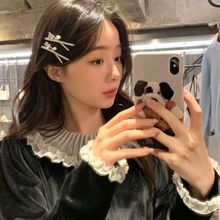 超闪法式珍珠交叉侧边发夹女韩系刘海前额一字夹精致高级感鸭嘴夹