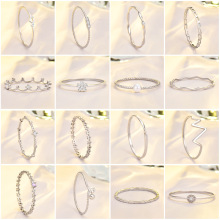 925银戒指欧美新款戒指女纯银ins风曲线波浪尾戒百搭光面银饰品