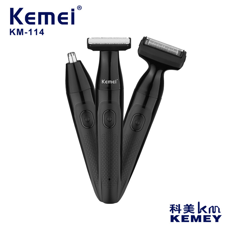 Afeitadora eléctrica Kemei KM-114, afeitadora para todo el cuerpo, recortadora de vello de nariz, afeitadora impermeable tres en uno para el cuidado masculino