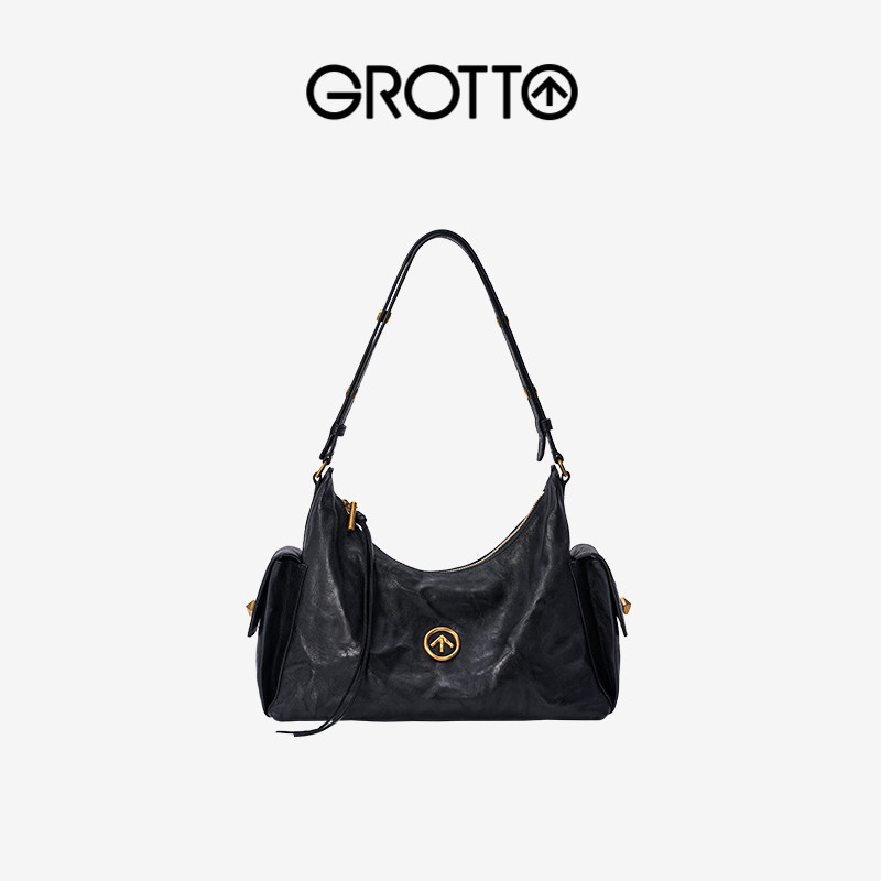 GROTTAO Le Toast hobo bag, vegetable-tanned sheepskin, casual versatile commuter underarm bag, shoulder and crossbody soft bag