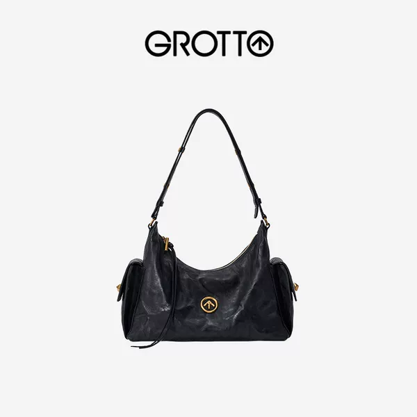 GROTTAO Le Toast hobo bag, vegetable-tanned sheepskin, casual versatile commuter underarm bag, shoulder and crossbody soft bag