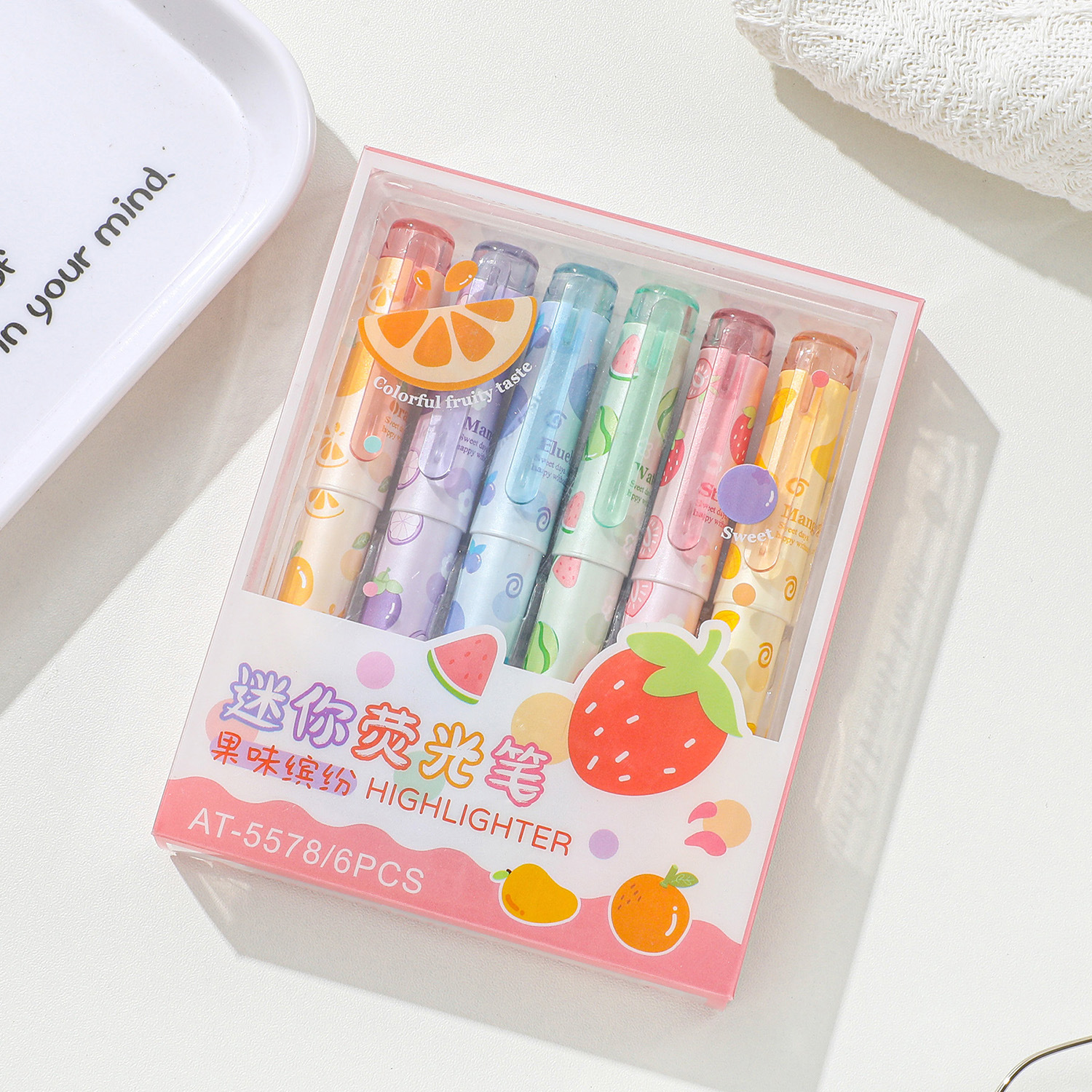 Fruta creativa highlighter mini bolsillo de dibujos animados pluma estudiante clave color protección para los ojos al por mayor