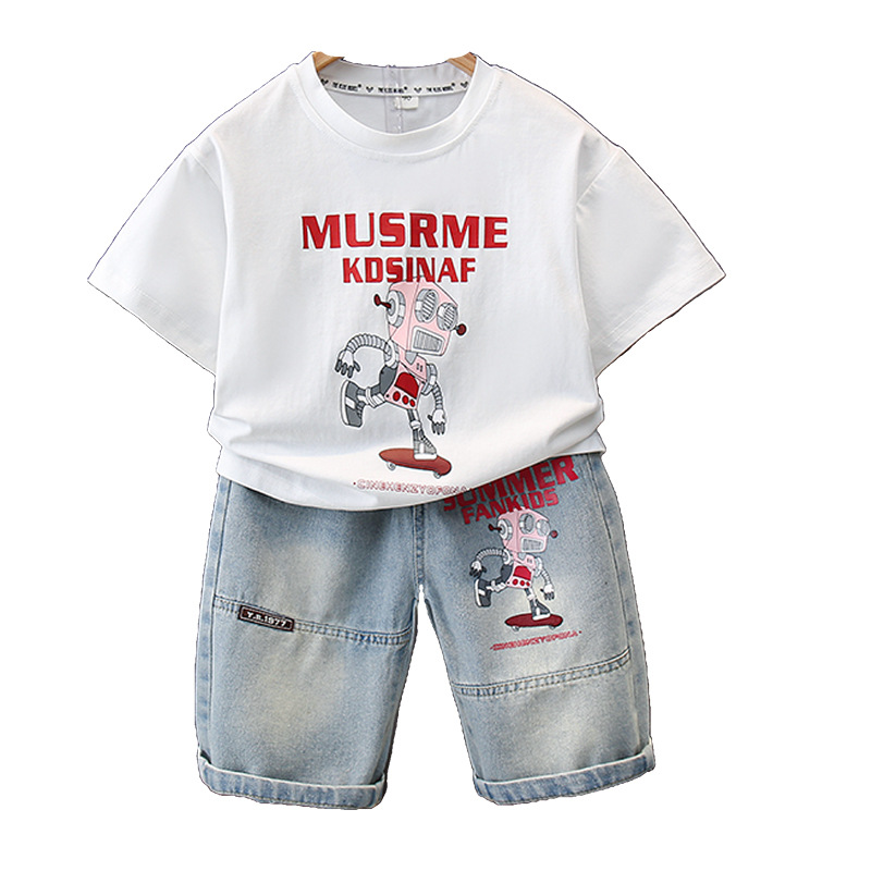 7171 Traje de manga corta para niños 2025 nueva ropa para niños ropa de verano para bebés de moda traje de dos piezas de verano para niños