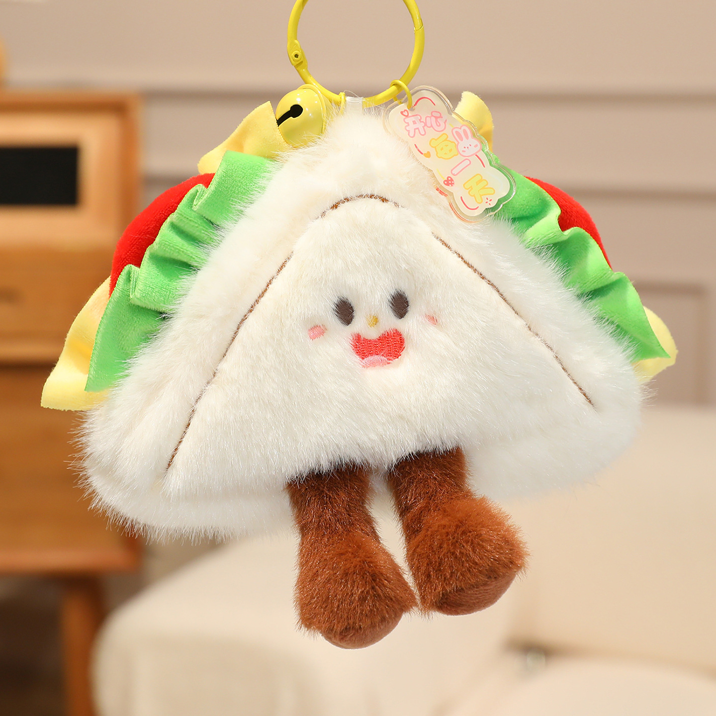 Hermosas hamburguesas fritas colgantes juguetes de peluche piernas de pollo muñecas sushi croissants bolsos colgantes llaveros