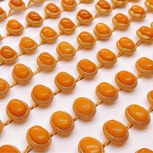 天然俄料鸡油黄蜜蜡戒指s925纯银镶嵌 国风时尚