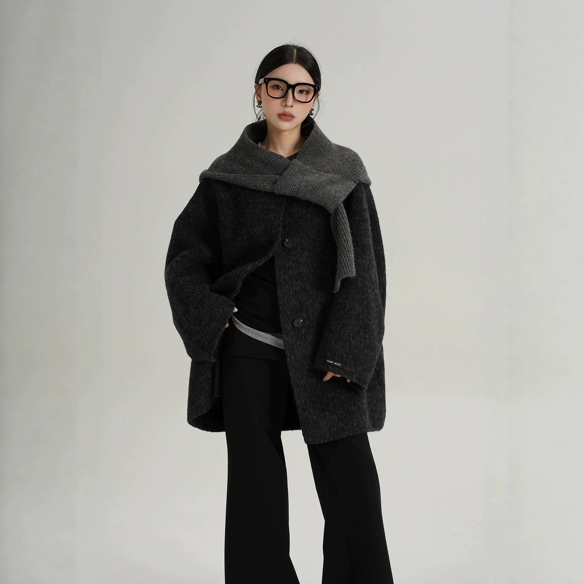 High-end autumn/winter new loose double-sided wool coat, mid-length, Hepburn style, thickened