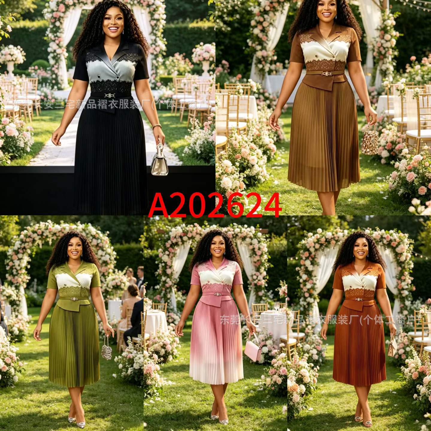 European and American Cross-Border Miyake Plus-Size Women's Pleated Short-Sleeve Dress, Elegant Patchwork Fashion Suit Collar Long Dress for Women