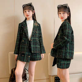 织里童装女童套装2025春秋季新款学院风女孩外套短裤小西服两件套