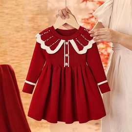 女童针织毛衣裙新款拜年服儿童秋冬装公主裙宝宝周岁礼服连衣裙子