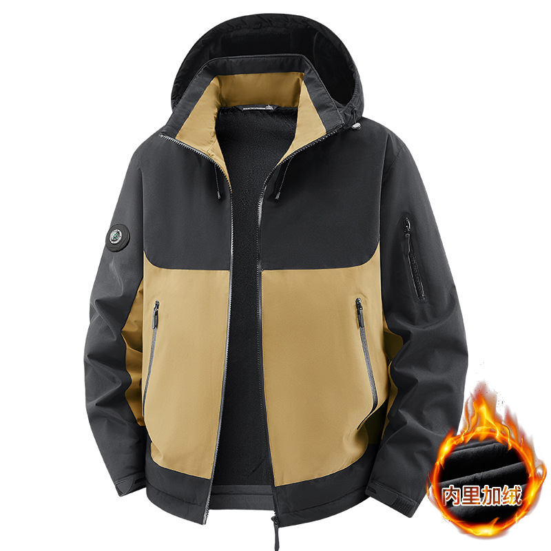 Velvet Thickeneded Jacket Men's Autumn and Winter Outdoor Mountaineering Jacket Windproof and Warm Hiking Clothes Hooded Jacket