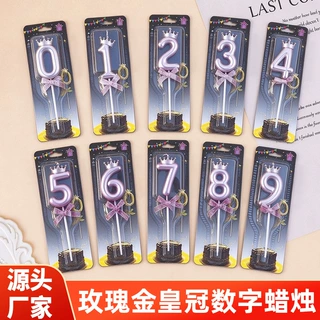 玫瑰金皇冠蝴蝶结蜡烛蛋糕装饰烘焙生日派对情人节成人礼气氛插件