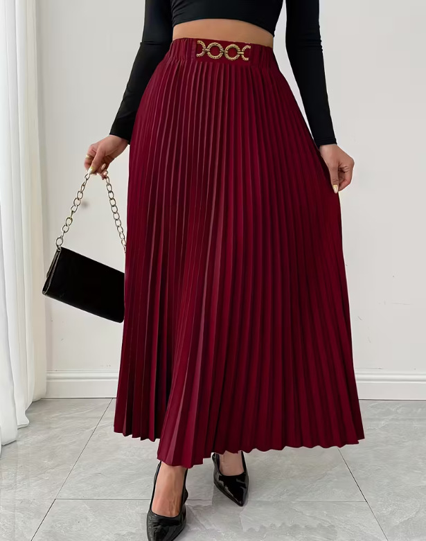 Vêtements pour femmes - Nouvelle jupe midi plissée polyvalente - Taille haute - Coupe trapèze_voghion.com
