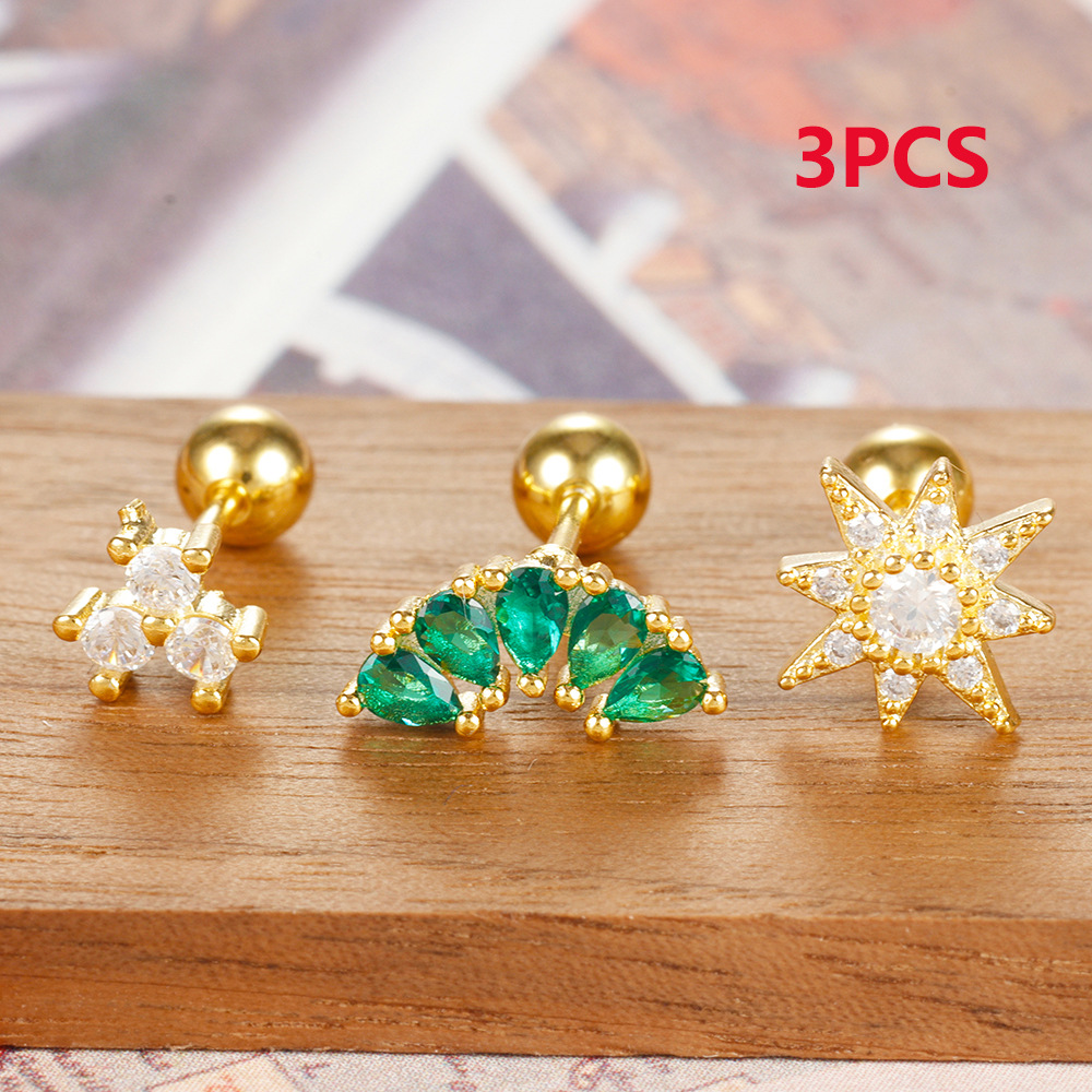 Floral Pattern 3 Pieces Simple Style Floral Irregular Plating 304 Stainless Steel Ear Studs