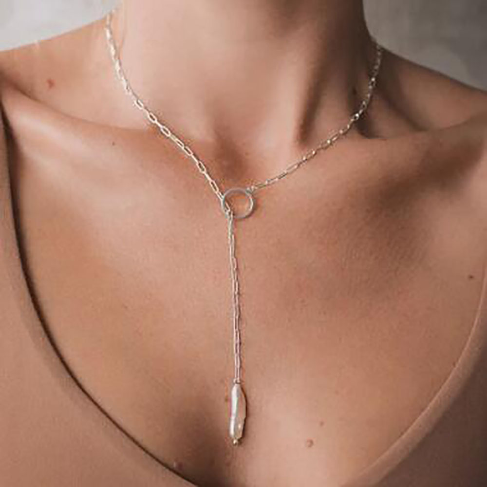 欧美跨境外贸圆环拼接异形巴洛克珍珠项链轻奢气质颈饰锁骨链女款