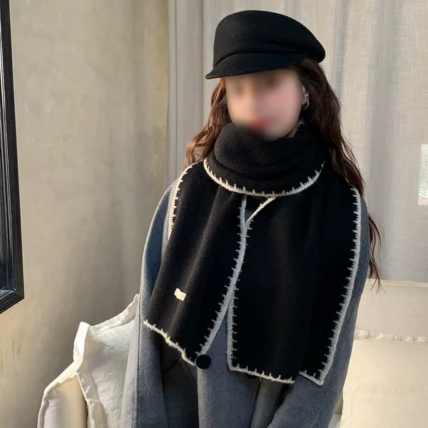 Winter New Style Scarf with Atmospheric Border Design, Knitted Wool Shawl, Unique Design, Versatile for Men and Women, Couple's Neck Warmer
