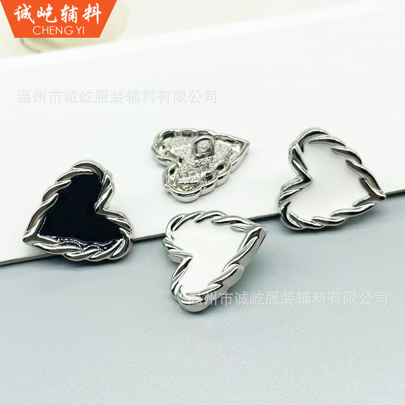 Silver Lace Black and White Heart Button Women's Sweater Knitwear Shirt Placket Decorative Hand Seam Buckle Simple Fashion