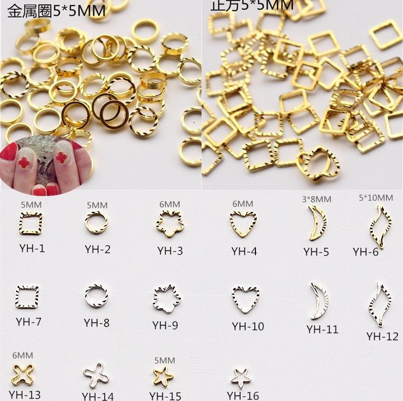 100 Japanese Nail Art Jewelry Gem Metal Frame Wreath Phototherapy Nail Products Square Round Moon